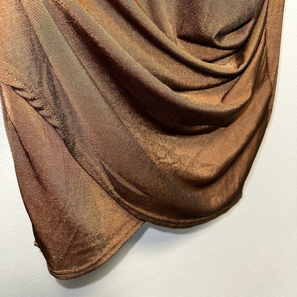 Boohoo Women's dark gold Mini Dress 10 night going out long sleeve plunge neck - Picture 4 of 9